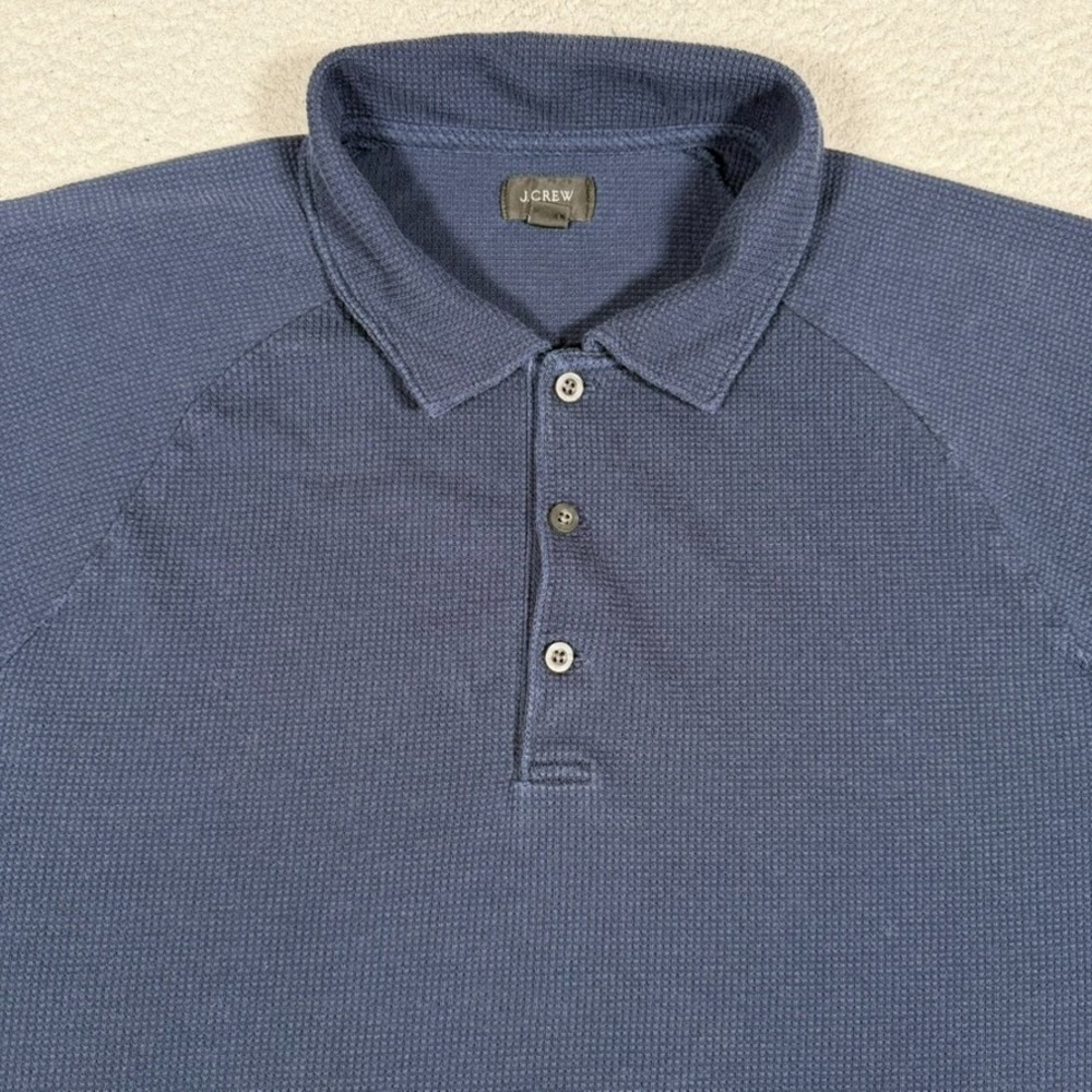 J Crew Shirt Mens XL Blue Waffle Grid Polo Casual Preppy Stretch Cotton Blend